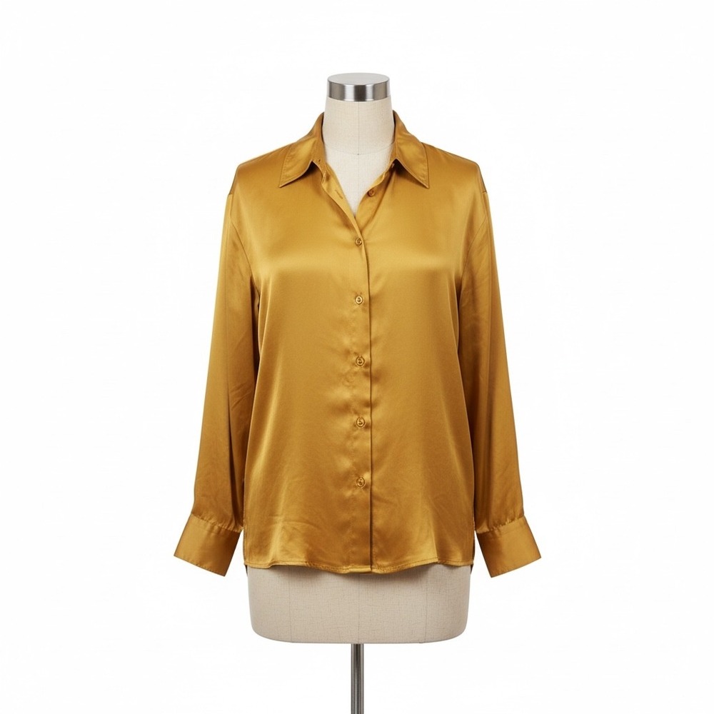 Details Express Vintage Silk Blouse‎ Plus Size 24 Mustard Yellow Button Down